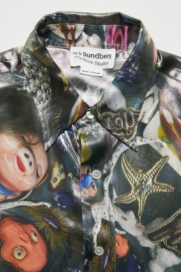 Men Short Sleeve Shirt Black Multicolor Acne Studios Shirts