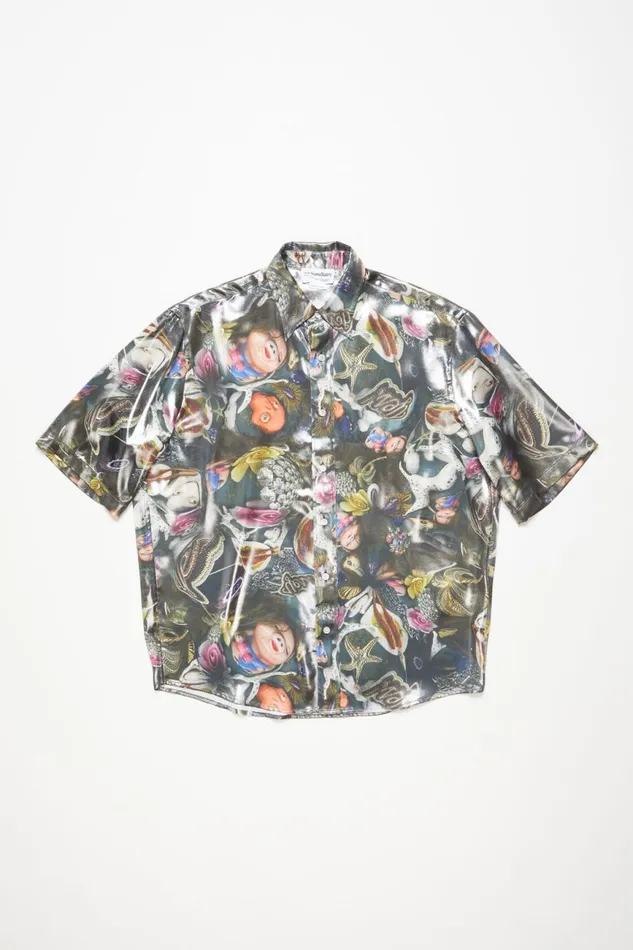 Men Short Sleeve Shirt Black Multicolor Acne Studios Shirts