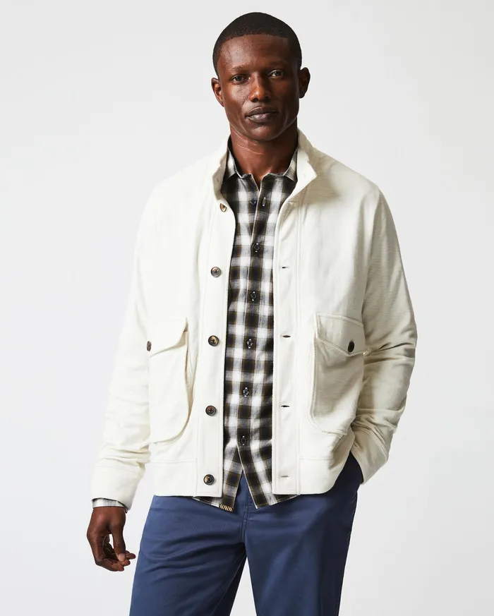 Men Slub Cotton Cardigan Tinted White Billy Reid Sweaters and Sweatshirts
