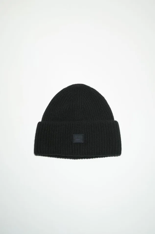 Men Small Face Logo Beanie Black Acne Studios Hats