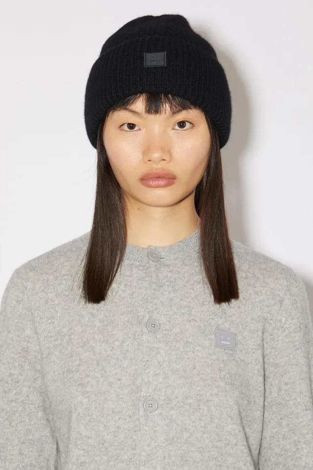 Men Small Face Logo Beanie Black Acne Studios Hats