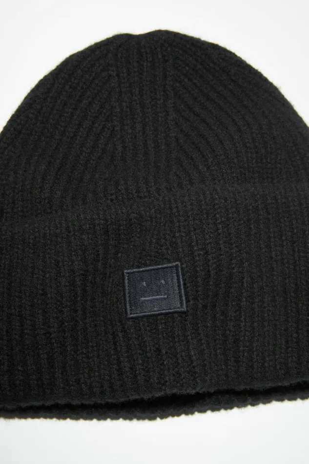 Men Small Face Logo Beanie Black Acne Studios Hats