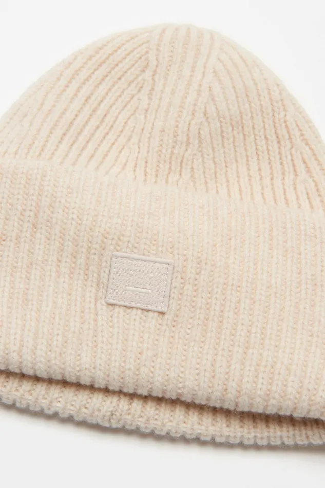 Men Small Face Logo Beanie Oatmeal Melange Acne Studios Face Collection