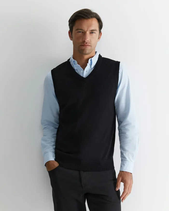 Men Sportscraft Knitwear Merino Vest Black
