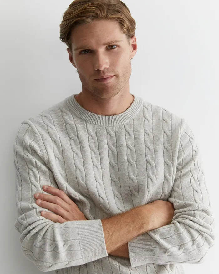Men Sportscraft Knitwear Munro Cable Crew Oatmeal