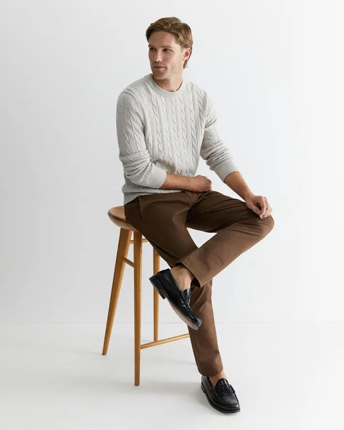 Men Sportscraft Knitwear Munro Cable Crew Oatmeal