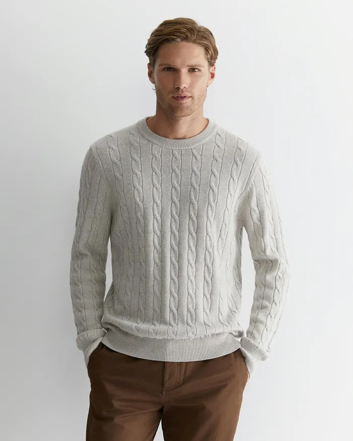 Men Sportscraft Knitwear Munro Cable Crew Oatmeal