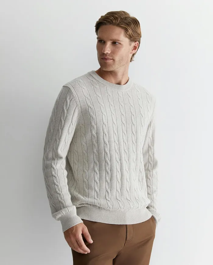 Men Sportscraft Knitwear Munro Cable Crew Oatmeal