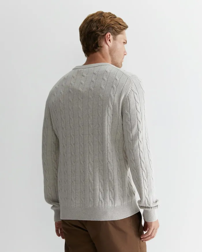 Men Sportscraft Knitwear Munro Cable Crew Oatmeal