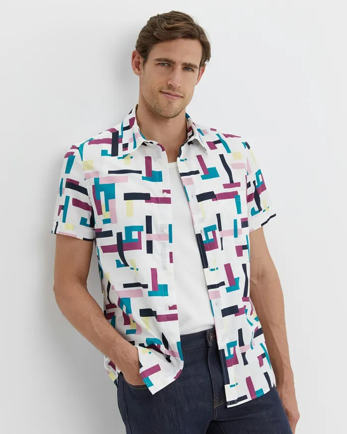 Men Sportscraft Shirts Barnes Short Sleeve Shirt Whitemulti