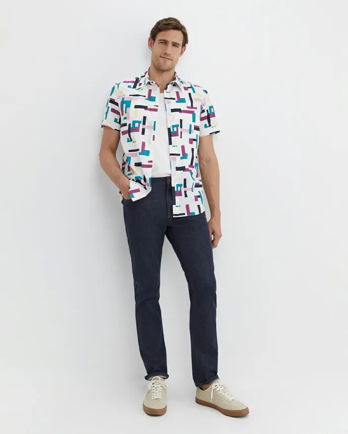 Men Sportscraft Shirts Barnes Short Sleeve Shirt Whitemulti