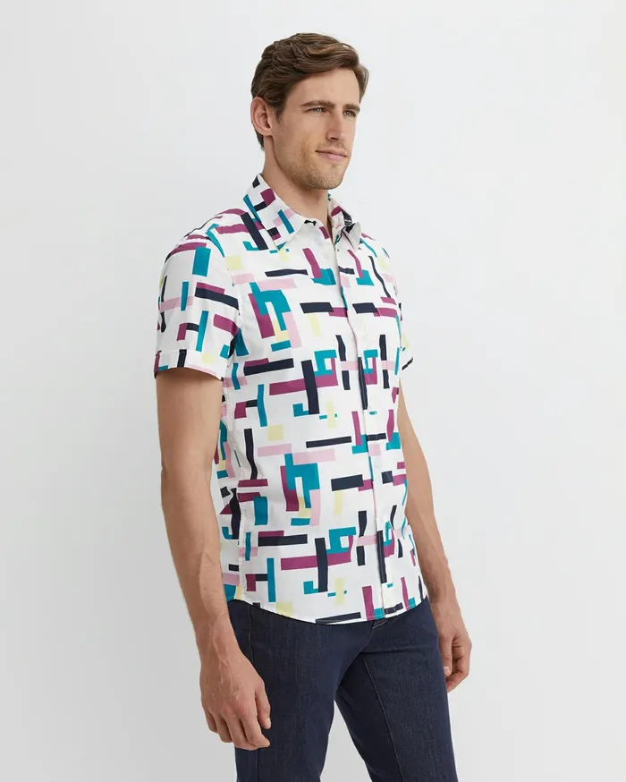 Men Sportscraft Shirts Barnes Short Sleeve Shirt Whitemulti