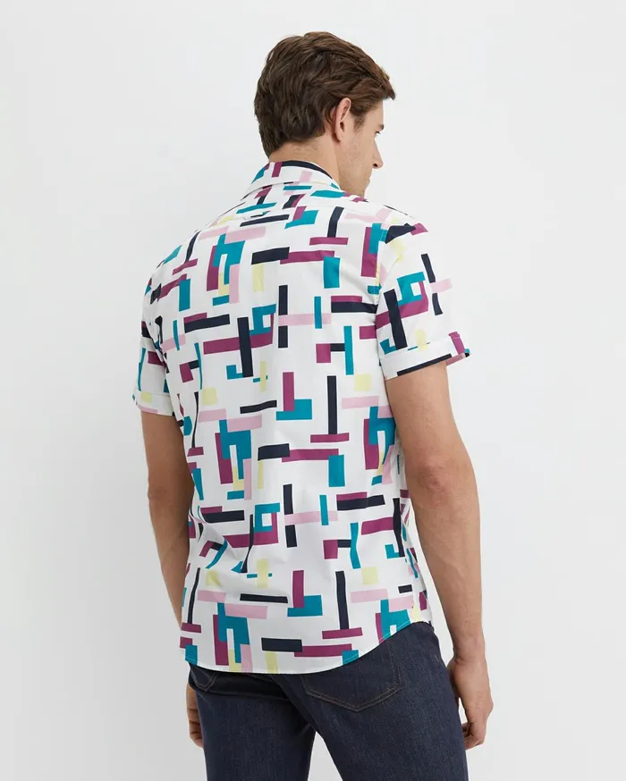 Men Sportscraft Shirts Barnes Short Sleeve Shirt Whitemulti
