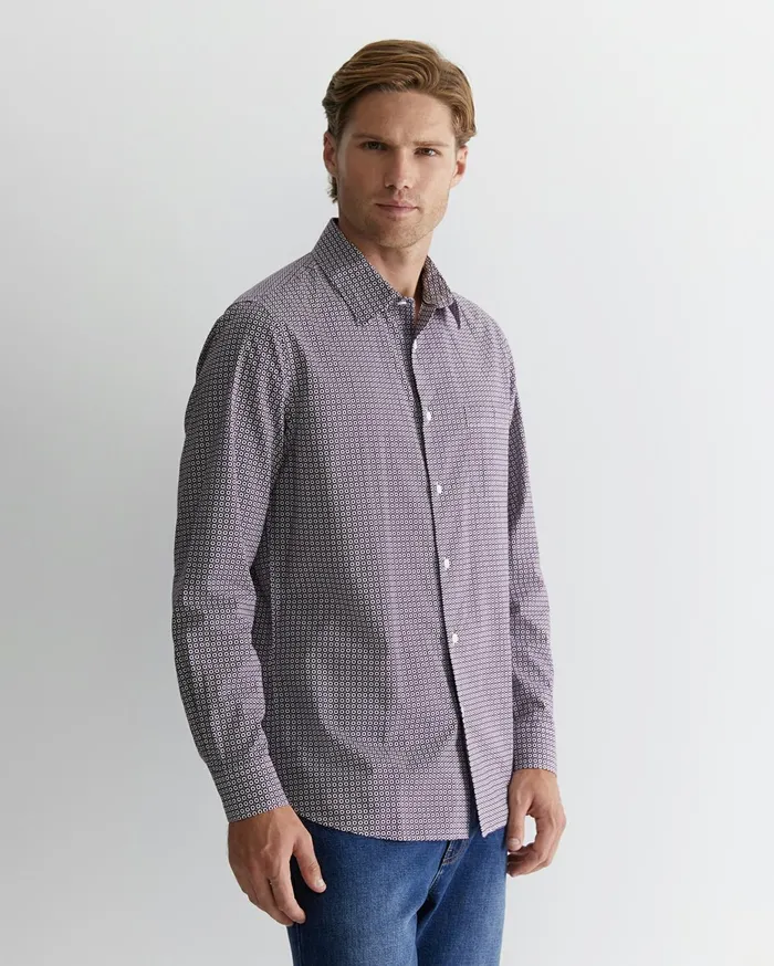 Men Sportscraft Shirts Claremont Print Shirt Lilac