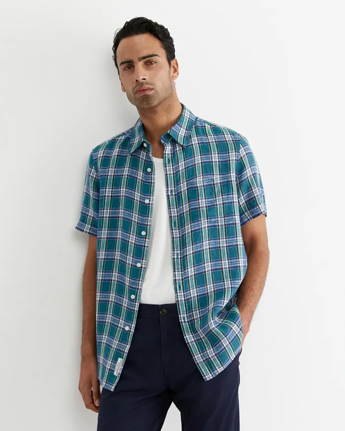 Men Sportscraft Shirts Johnston Short Sleeve Linen Check Shirt Multi