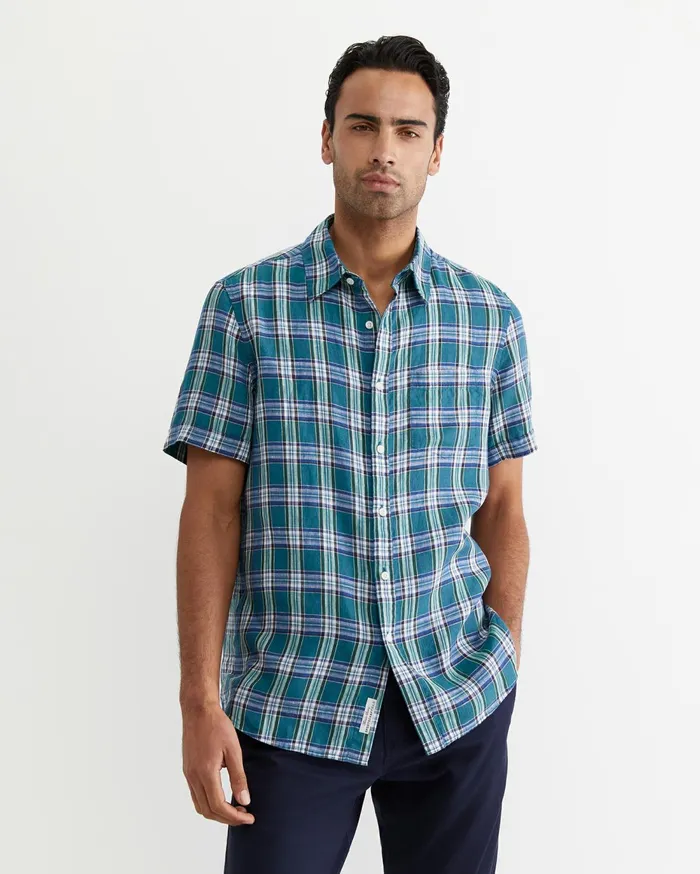 Men Sportscraft Shirts Johnston Short Sleeve Linen Check Shirt Multi