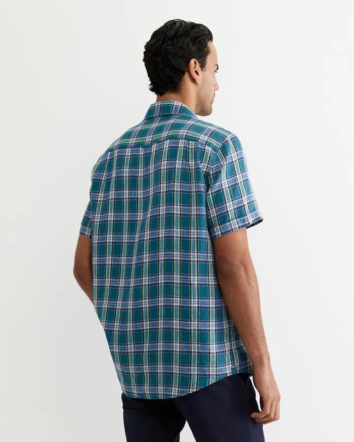 Men Sportscraft Shirts Johnston Short Sleeve Linen Check Shirt Multi