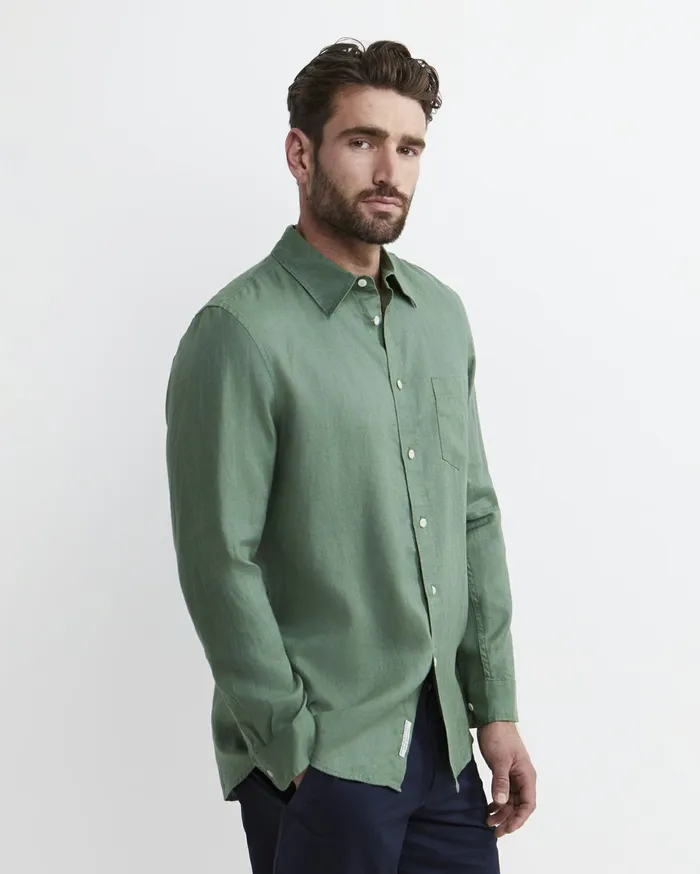 Men Sportscraft Shirts Long Sleeve Linen Shirt Elm