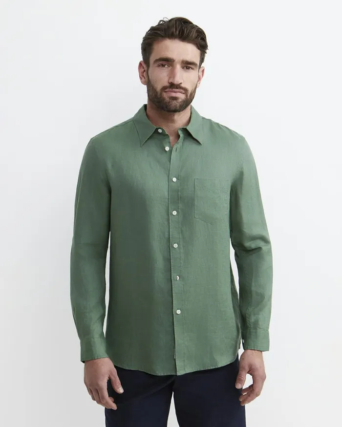 Men Sportscraft Shirts Long Sleeve Linen Shirt Elm