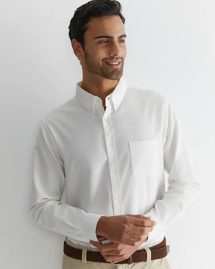 Men Sportscraft Shirts Oxford Long Sleeve Shirt White