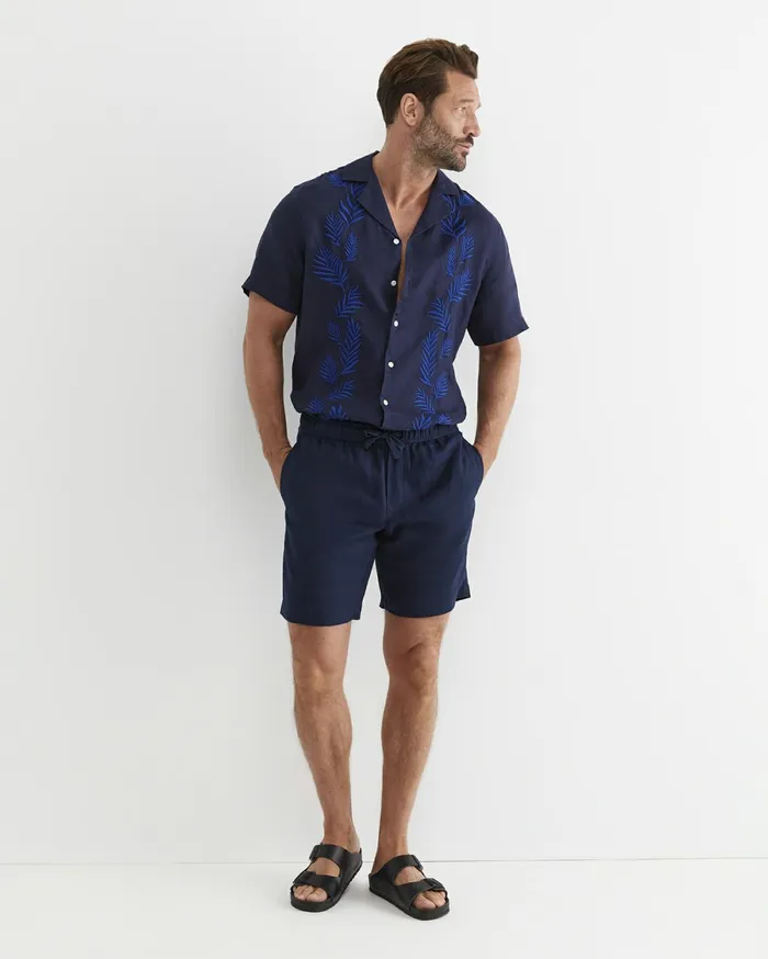 Men Sportscraft Shirts Toohey Short Sleeve Linen Shirt Navy