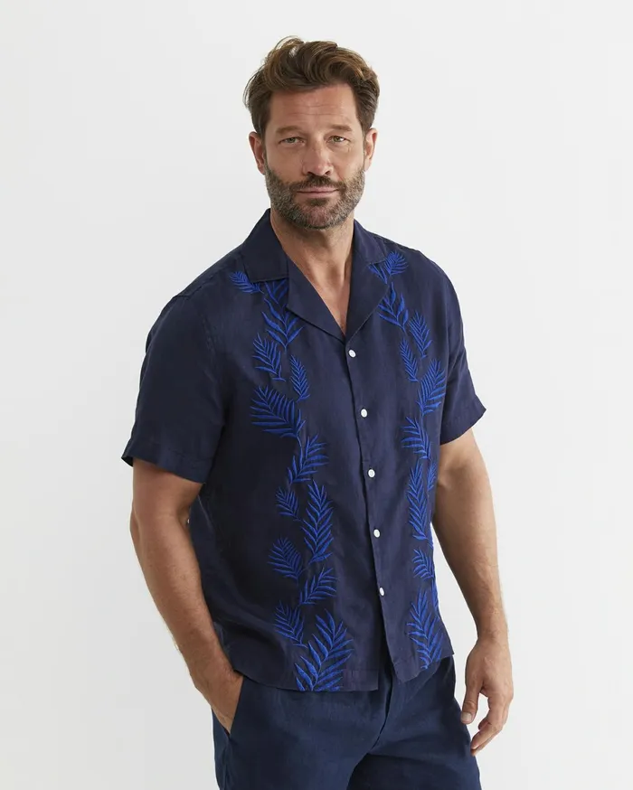 Men Sportscraft Shirts Toohey Short Sleeve Linen Shirt Navy