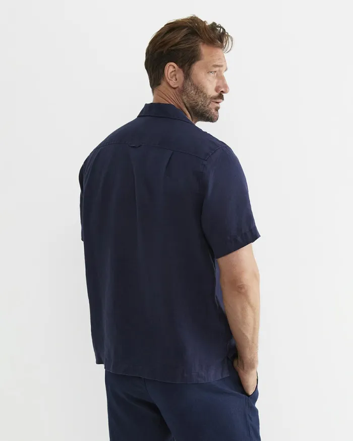 Men Sportscraft Shirts Toohey Short Sleeve Linen Shirt Navy