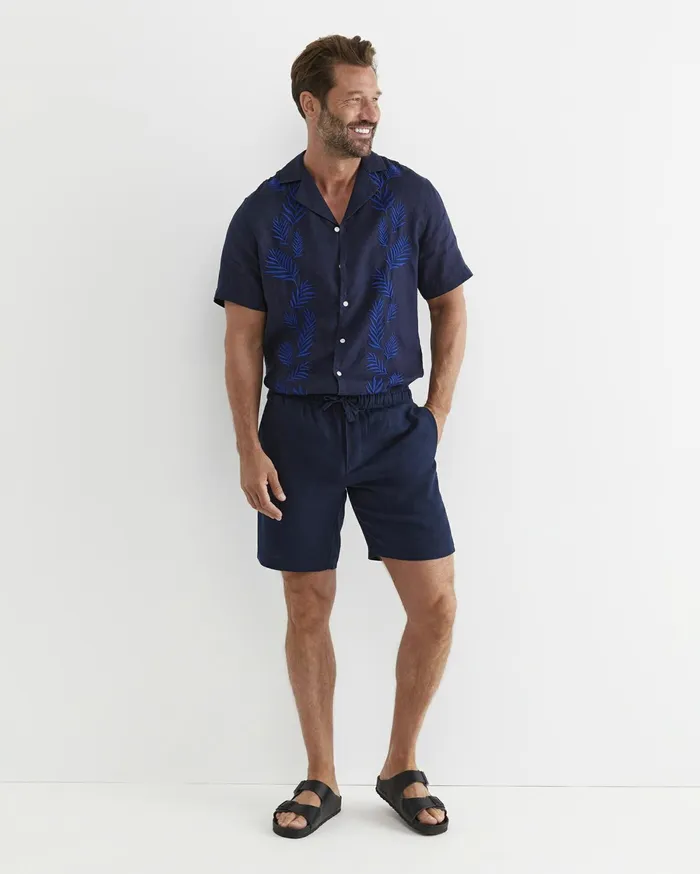 Men Sportscraft Shirts Toohey Short Sleeve Linen Shirt Navy