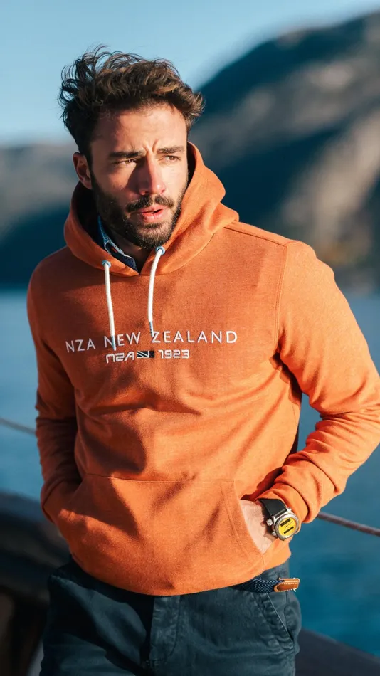 Men Sweatshirts NZA New Zealand Auckland Orange Hoodie With Chest Text 8211 Almond Orange Men Sweatshirts NZA New Zealand Auckland Orange Hoodie With Chest Text 8211 Almond Orange