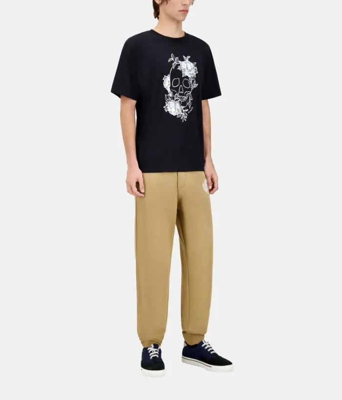 Men Tshirts THE KOOPLES Black Tshirt With Flower Skull Serigraphy Men Tshirts THE KOOPLES Black Tshirt With Flower Skull Serigraphy