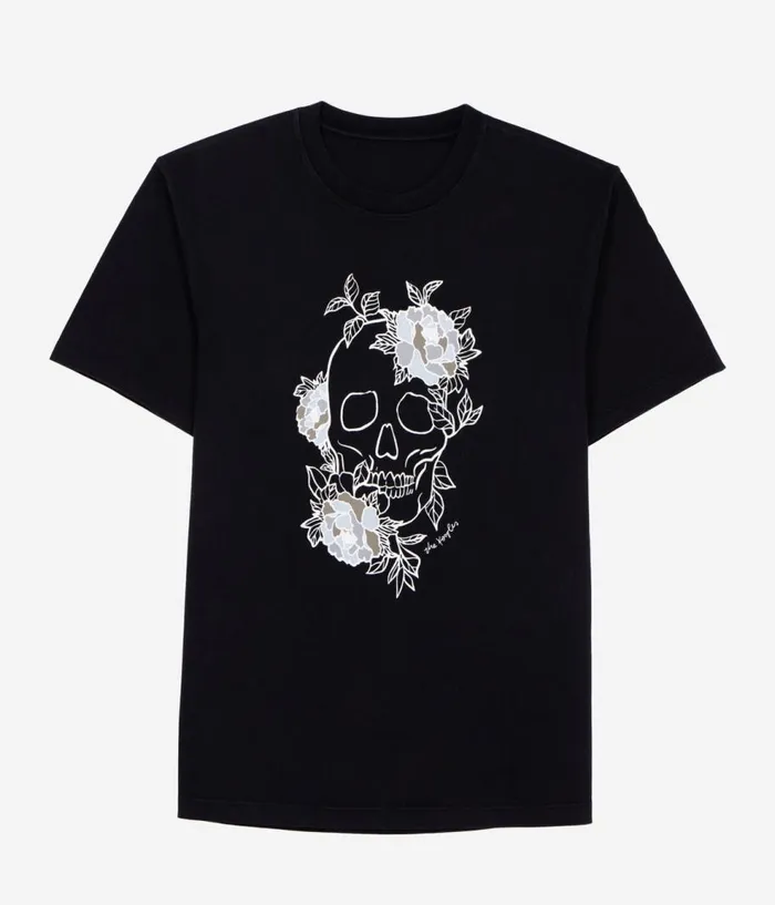 Men Tshirts THE KOOPLES Black Tshirt With Flower Skull Serigraphy Men Tshirts THE KOOPLES Black Tshirt With Flower Skull Serigraphy