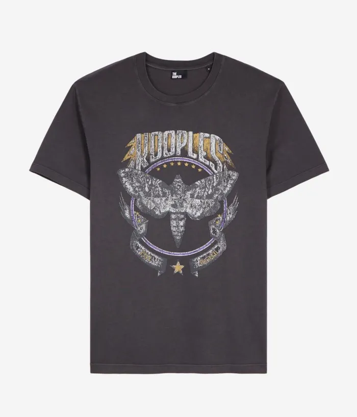 Men Tshirts THE KOOPLES Carbon Grey Tshirt With Skull Butterfly Screen Print Men Tshirts THE KOOPLES Carbon Grey Tshirt With Skull Butterfly Screen Print