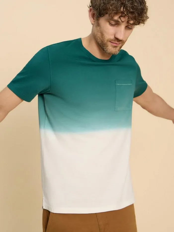 Men TSHIRTS White Stuff Abersoch Dip Dye SS Tee Teal Multi