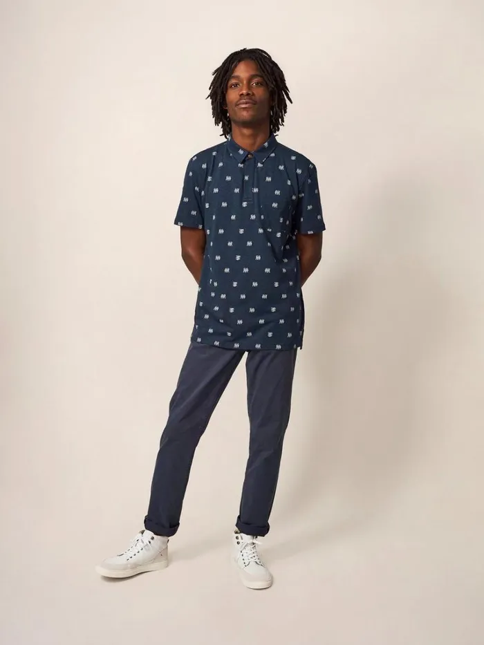 Men TSHIRTS White Stuff Sardine Printed SS Polo Navy