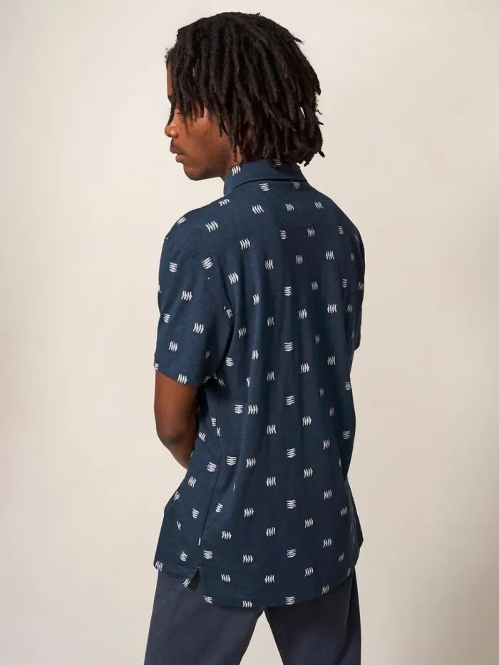 Men TSHIRTS White Stuff Sardine Printed SS Polo Navy Men TSHIRTS White Stuff Sardine Printed SS Polo Navy