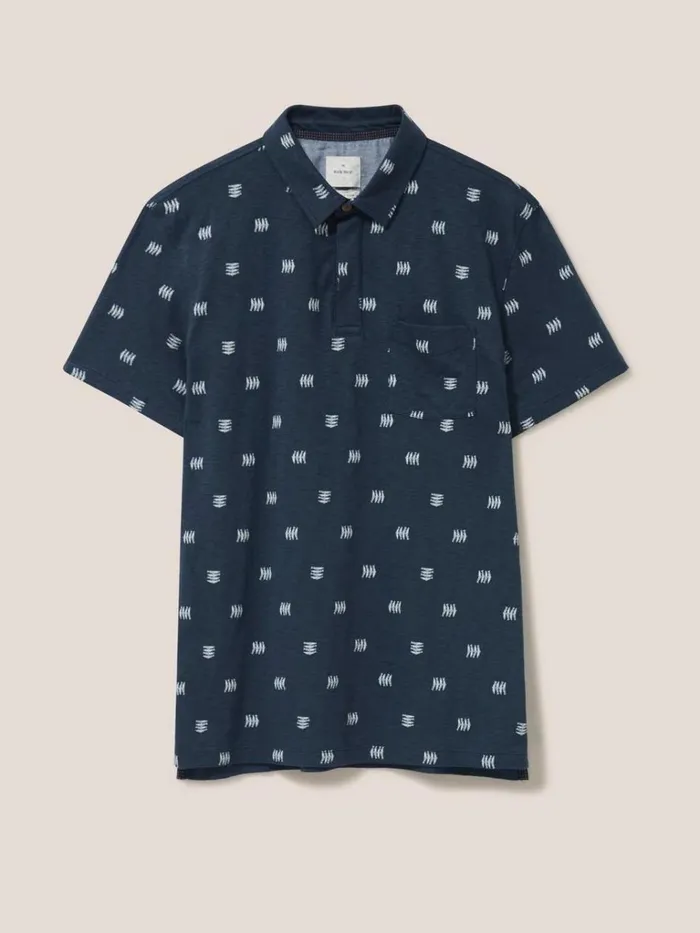 Men TSHIRTS White Stuff Sardine Printed SS Polo Navy Men TSHIRTS White Stuff Sardine Printed SS Polo Navy