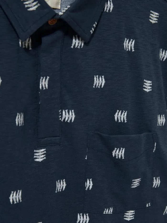 Men TSHIRTS White Stuff Sardine Printed SS Polo Navy Men TSHIRTS White Stuff Sardine Printed SS Polo Navy
