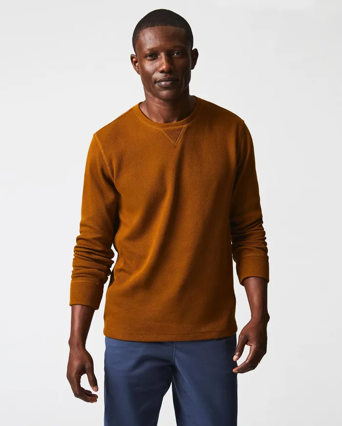 Men Thermal LS Crew Billy039s Brown Billy Reid Sweaters and Sweatshirts