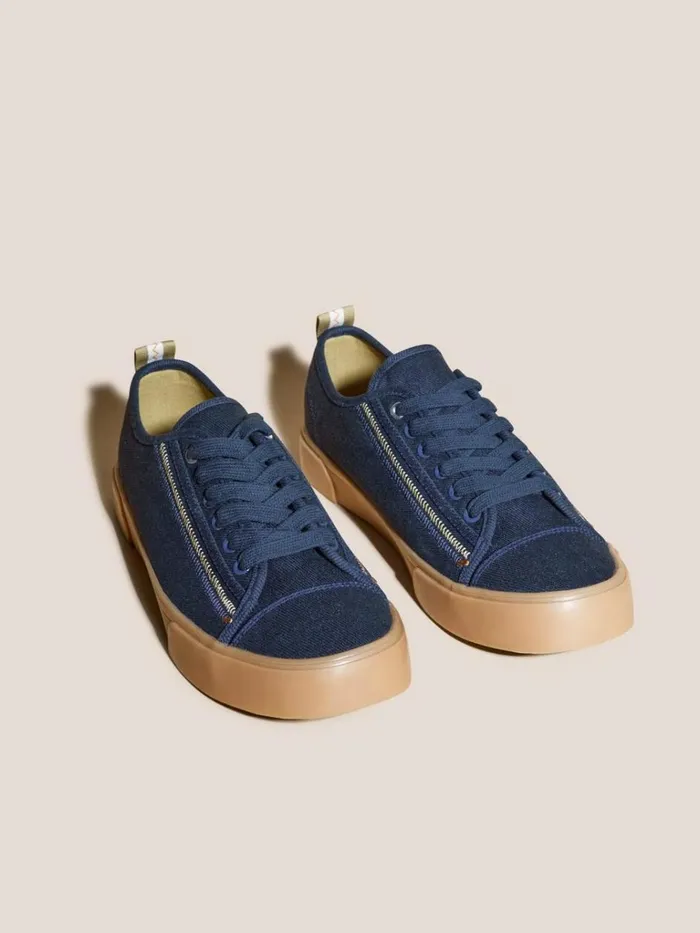 Men TRAINERS White Stuff Canvas Lace Up Plimsolls Navy Multi