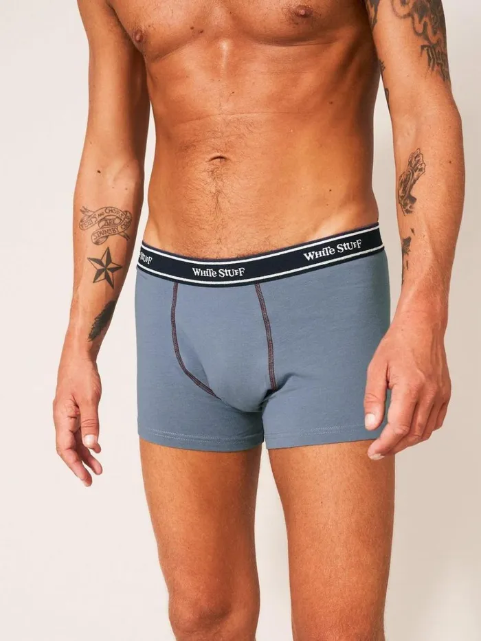 Men UNDERWEAR White Stuff 2 Pack Boxers Plain And Stripe Teal Multi