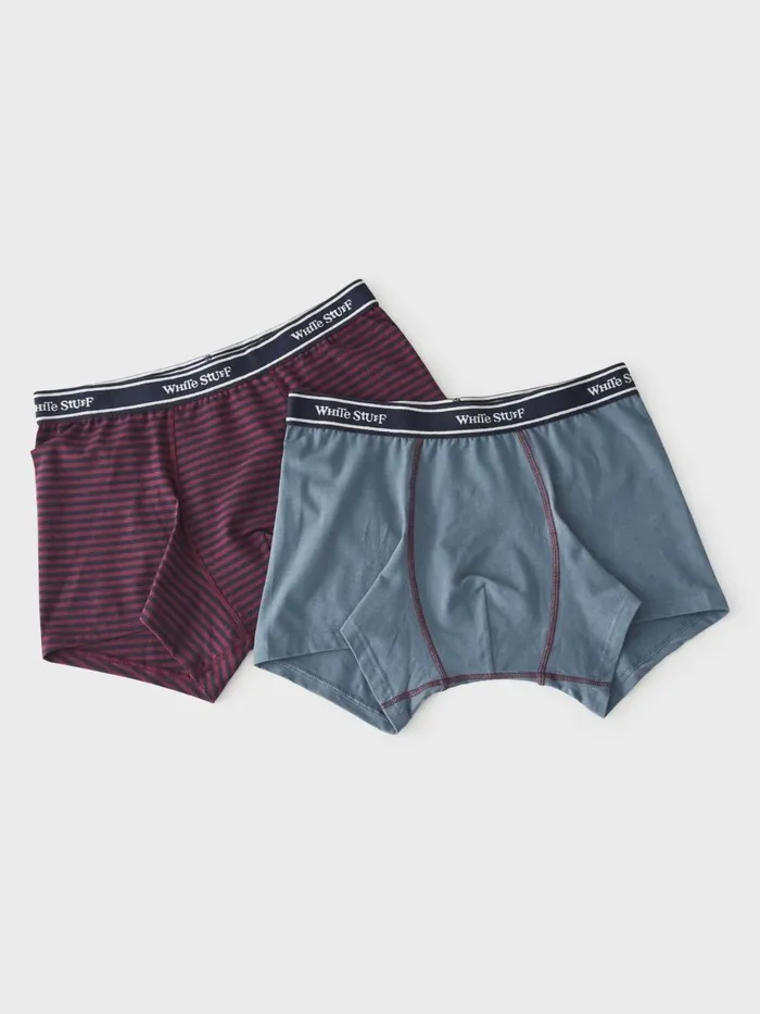 Men UNDERWEAR White Stuff 2 Pack Boxers Plain And Stripe Teal Multi Men UNDERWEAR White Stuff 2 Pack Boxers Plain And Stripe Teal Multi