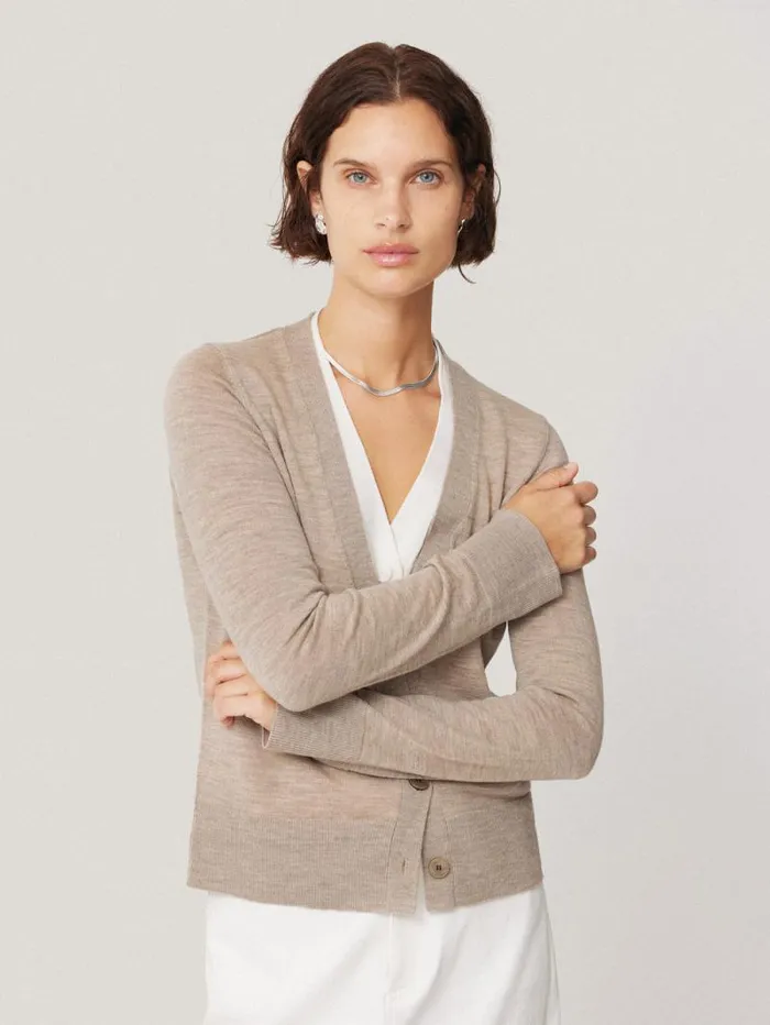 Merino Double Front Cardigan Stone Women Jigsaw Knitwear and Cashmere