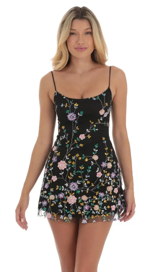 Mesh Multi Color Sequin Dress Black Women LUCY IN THE SKY Mini Dresses