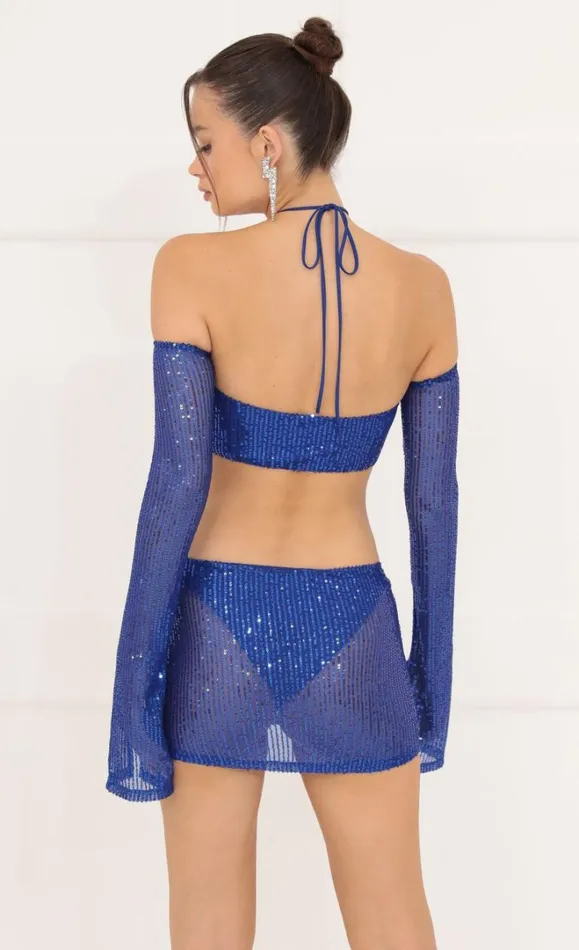 Mesh Sequin Three Piece Set Blue Women LUCY IN THE SKY Skirts Mesh Sequin Three Piece Set Blue Women LUCY IN THE SKY Skirts