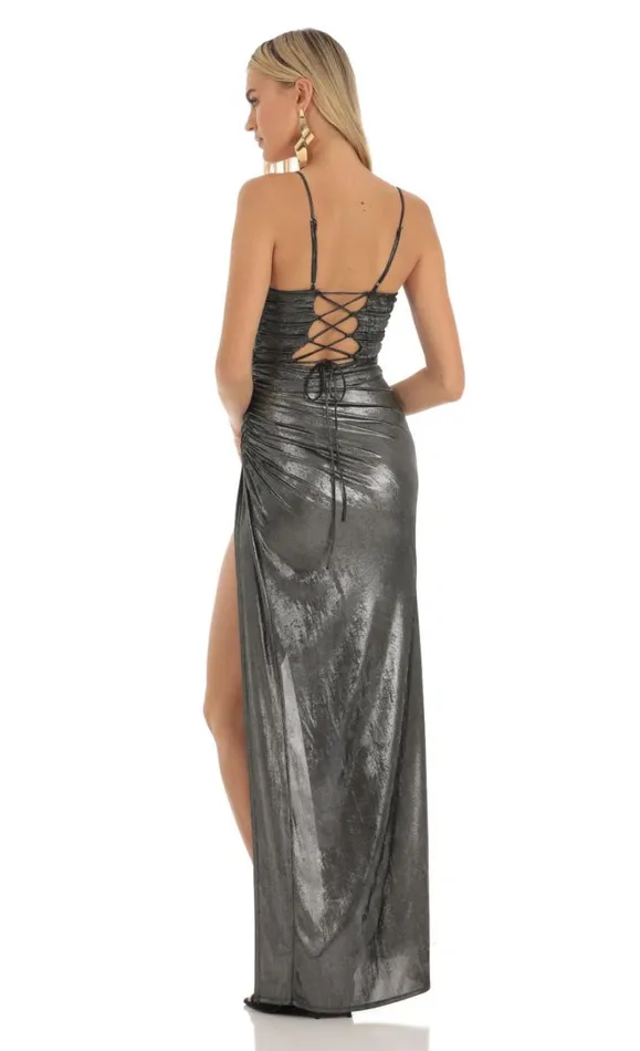 Metallic Maxi Dress Silver Women LUCY IN THE SKY Maxi Dresses Metallic Maxi Dress Silver Women LUCY IN THE SKY Maxi Dresses