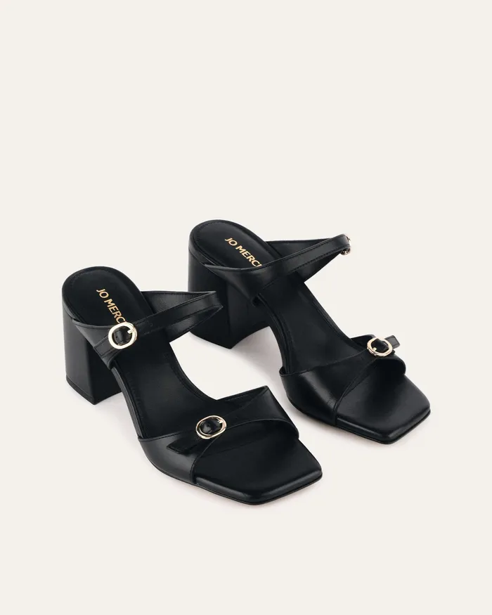 MID HEELS jomercer Women Spencer mid heel sandals black leather MID HEELS jomercer Women Spencer mid heel sandals black leather