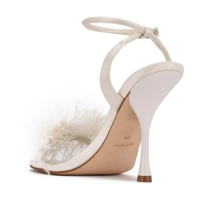 Milano Heeled Sandals Ivory Satin Women Nine West Sandals Milano Heeled Sandals Ivory Satin Women Nine West Sandals