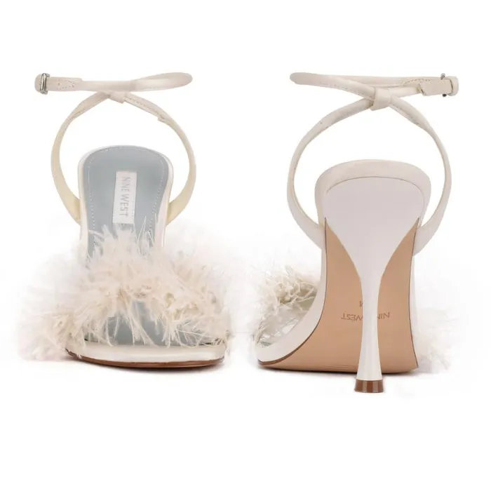 Milano Heeled Sandals Ivory Satin Women Nine West Sandals Milano Heeled Sandals Ivory Satin Women Nine West Sandals
