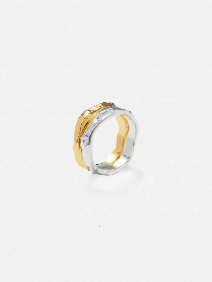 Mixed Metal Ring Set Gold Women Jigsaw Jewellery