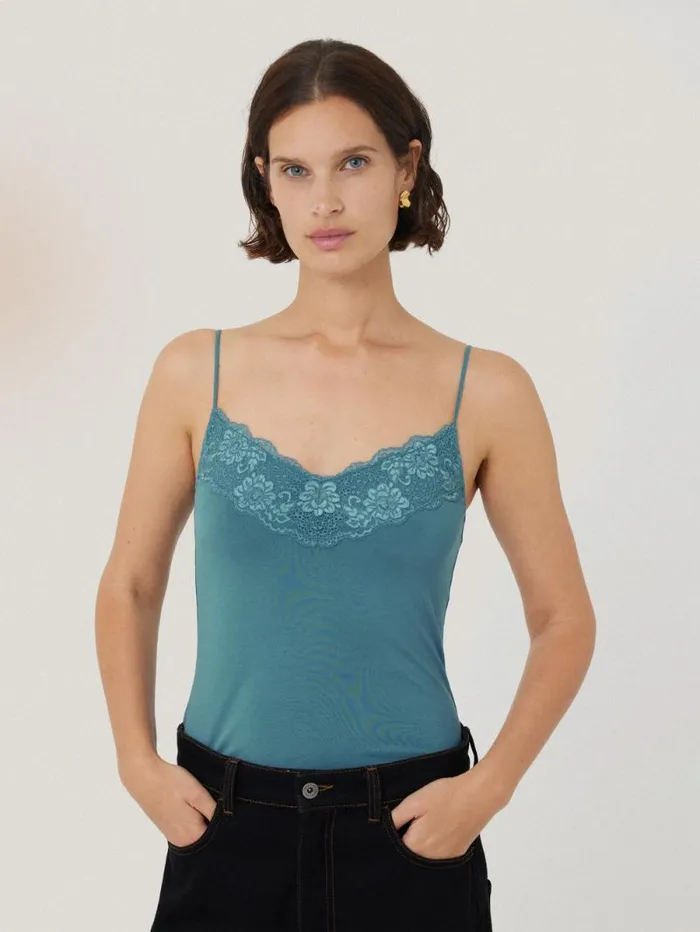Modal Lace Vest Deep Water Women Jigsaw Shirts and Tops